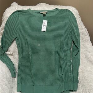 LOFT Teal Button-Accent Sweater